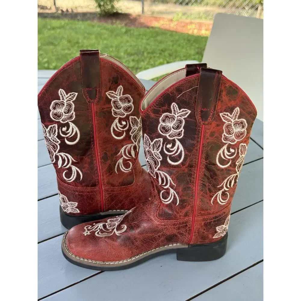 Shyanne Girls Lasy Floral Embroidered Cowboy Western Boot BSGFA22P12 size 2